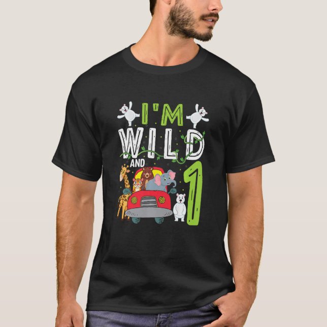 Kids I'm wild And One Safari Zoo Animal Theme 1 Ye T-Shirt (Front)
