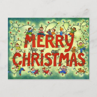Kids in Christmas Lights - Christmas Post Card
