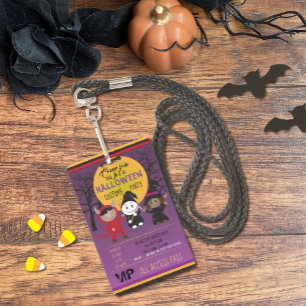Kids in Costume Halloween Party Invitation Badge ID Badge
