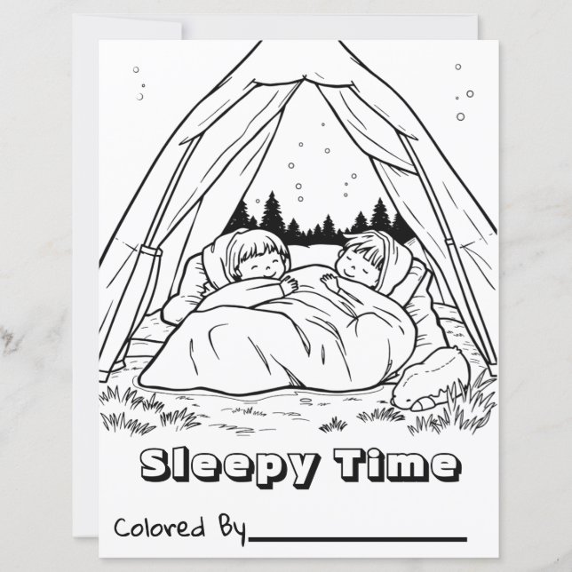 Kids in Tent | Kid's Camping Colouring Page (Front)
