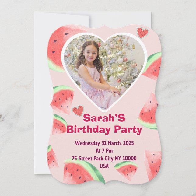 kids invitation birthday party (girl) watermelon (Front)