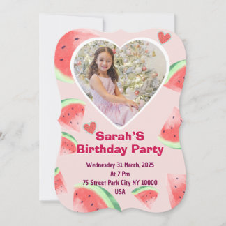 kids invitation birthday party (girl) watermelon
