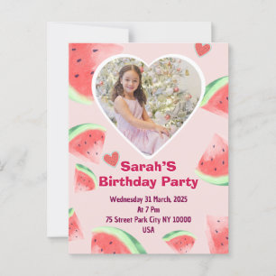 kids invitation birthday party (girl) watermelon postcard