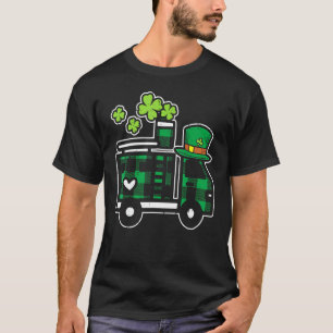 Kids Irish Green Plaid Firefighter Truck St Patric T-Shirt