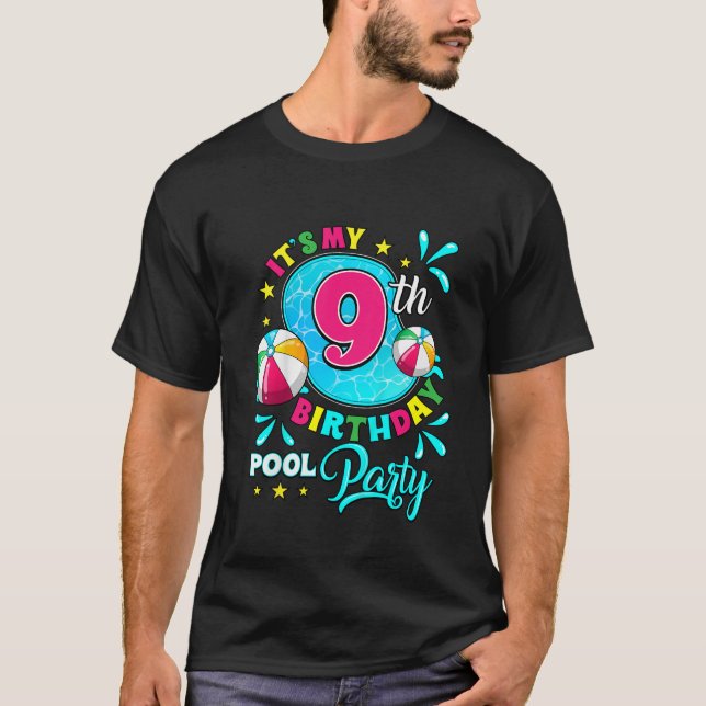 Kids It s My 9th Birthday Pool Party 9 Years Old T-Shirt (Front)