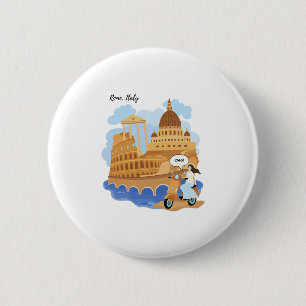 Kids Italy Souvenir Girl On Bike Saying Ciao - Hel 6 Cm Round Badge