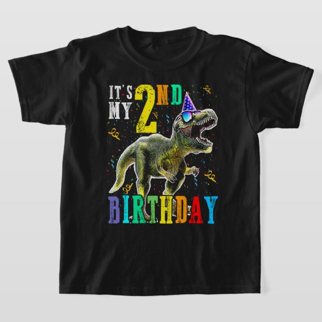 Kids It's My 2nd Birthday Happy 2 Year Dinosaur Sh T-Shirt (Laydown)