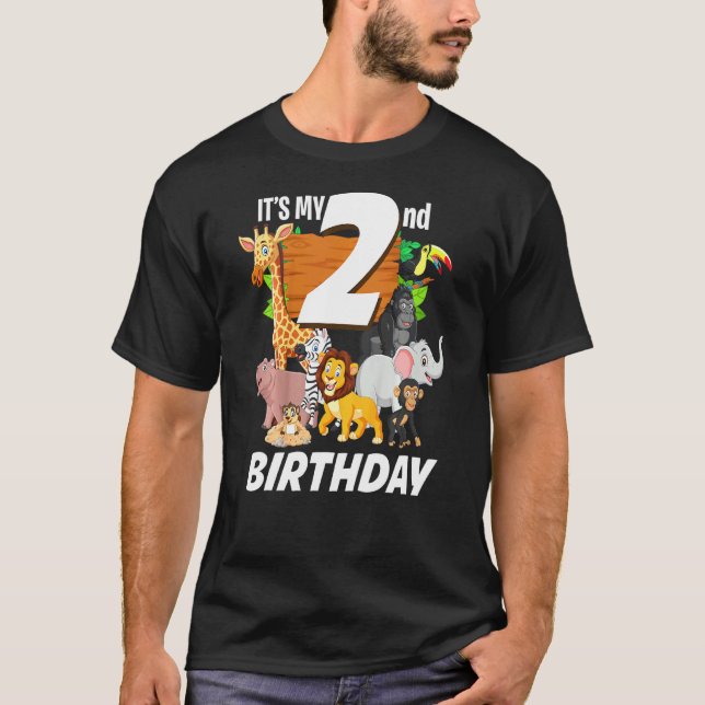 Kids Its My 2nd Birthday Zoo Safari Jungle Animals T-Shirt (Front)