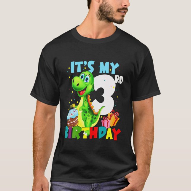 Kids It's My 3Rd Birthday 3 Year Old Boy Gifts Din T-Shirt (Front)