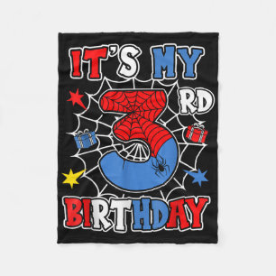 Kids Its My 3rd Birthday Spider Theme Party 3 Year Fleece Blanket
