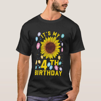 Kids It's My 4th Birthday Sunflower 4 Years Old Bi T-Shirt