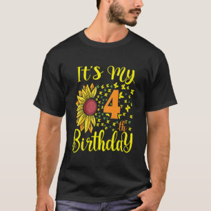 Kids It's My 4th Birthday Sunflower 4 Years Old Bi T-Shirt