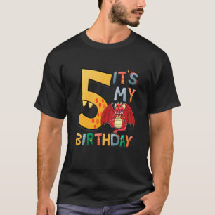 Kids It's My 5th Birthday Dragon 5 Birthday 5 Year T-Shirt