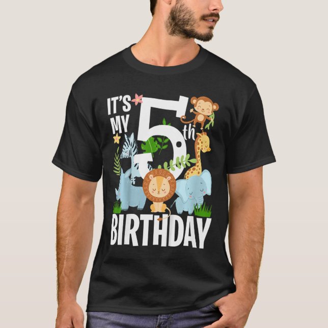 Kids Its My 5th Birthday Jungle Zoo Theme Safari J T-Shirt (Front)