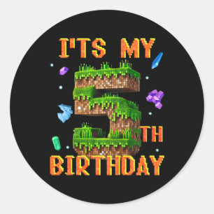 Kids It's My 5th Birthday Pixel Gamer Party Boy Gi Classic Round Sticker