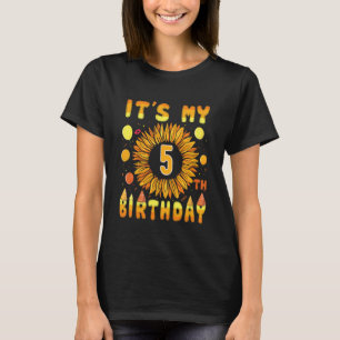 Kids It's My 5th Birthday Sunflower 5 Years Old Bi T-Shirt