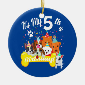 Kids its my 5th birthday toddler girl with dogs ceramic tree decoration