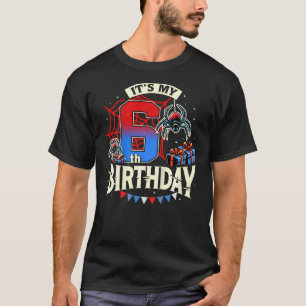 Kids It's My 6th Birthday Spider Theme Party 6 Yea T-Shirt