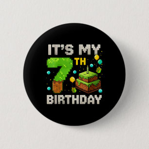 Kids It's My 7th Birthday Gamer Pixel Birthday Boy 6 Cm Round Badge