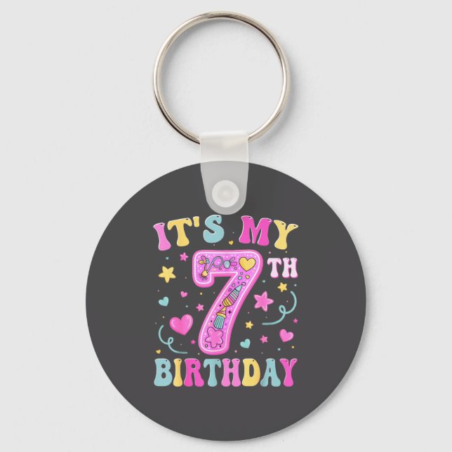 Kids It's My 7th Birthday Girl 7 Seven Happy Birth Key Ring (Front)