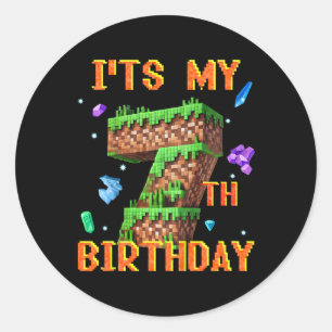 Kids It's My 7th Birthday Pixel Gamer Party Boy Gi Classic Round Sticker