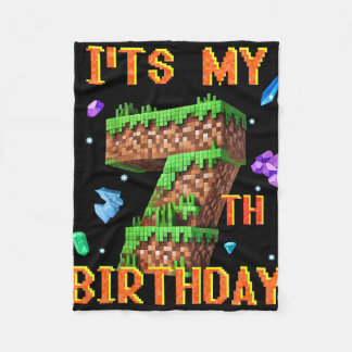 Kids It's My 7th Birthday Pixel Gamer Party Boy Gi Fleece Blanket