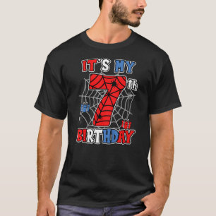 Kids It's My 7th Birthday Spider Theme Party 7 Yea T-Shirt