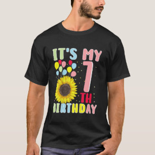 Kids It's My 7th Birthday Sunflower 7 Years Old Bi T-Shirt