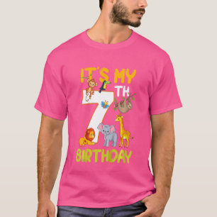 Kids It's My 7th Birthday Zoo Jungle Safari 7 Year T-Shirt
