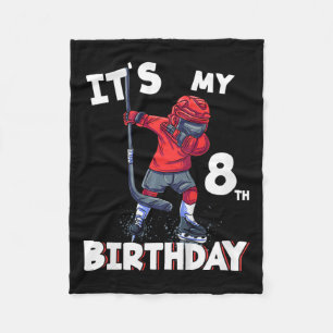 Kids It's My 8th Birthday 8 Year Old Ice Hockey Bi Fleece Blanket