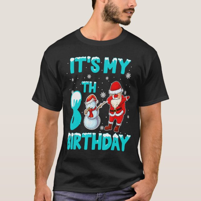 Kids It's My 8th Birthday 8 Years Old Dabbing Snow T-Shirt (Front)