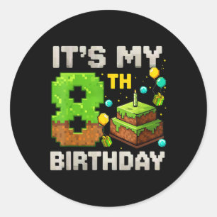 Kids It's My 8th Birthday Gamer Pixel Birthday Boy Classic Round Sticker