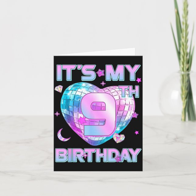 Kids It's My 9th Birthday Girl 9 Year Old Kp Bday  Card (Front)