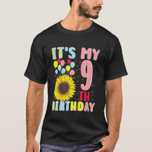 Kids It's My 9th Birthday Sunflower 9 Years Old Bi T-Shirt