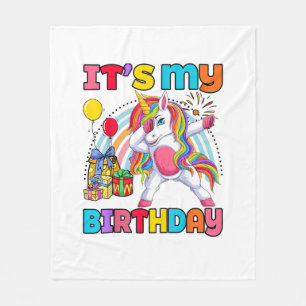 Kids It's My Birthday Dabbing Unicorn Rainbow Girl Fleece Blanket
