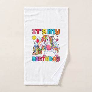 Kids It's My Birthday Dabbing Unicorn Rainbow Girl Hand Towel