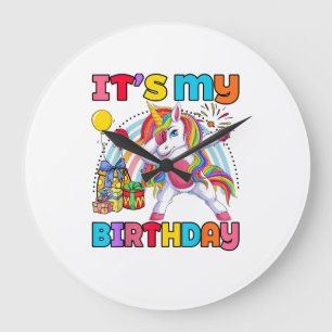 Kids It's My Birthday Dabbing Unicorn Rainbow Girl Large Clock