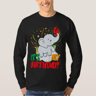 Kids It's My Birthday Elephant 4 Birthday Party T-Shirt