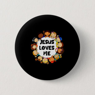 Kids Jesus Loves Me Cute Christian Faith Girl Boy 6 Cm Round Badge