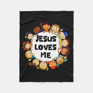 Kids Jesus Loves Me Cute Christian Faith Girl Boy Fleece Blanket