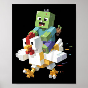 Kids Jock Chicken Shirt Pixel Art Gamer Zombie Boy Poster