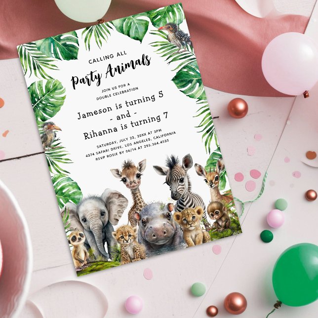 Kids Joint Safari Birthday Party Invitation (Creator Uploaded)