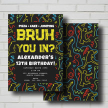Kids Jump Teenager Black Neon Bruh Boys Birthday