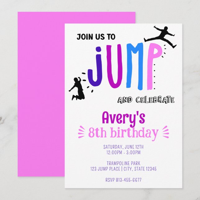 Kid's Jump Trampoline Park Birthday Party Invitation (Front/Back)