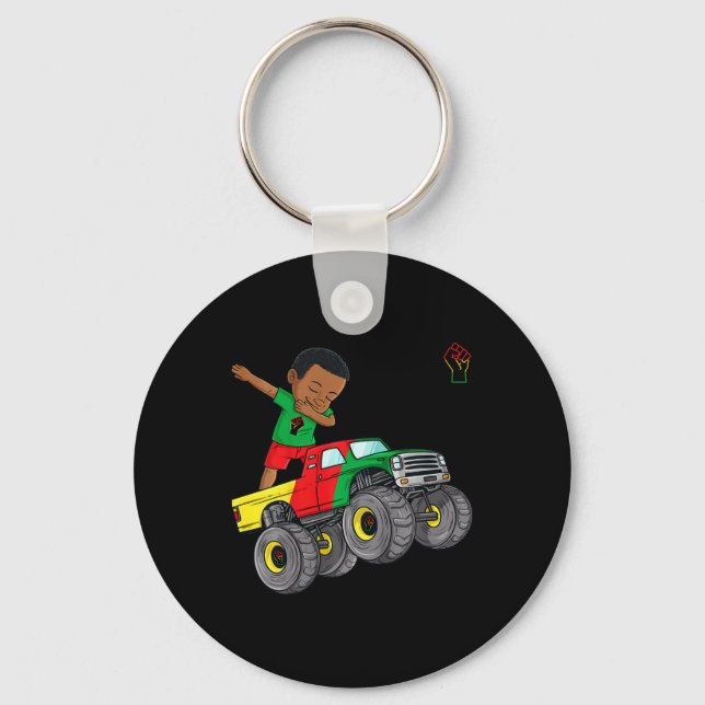 Kids Juneteenth Dabbing Black King In Monster Truc Key Ring (Front)