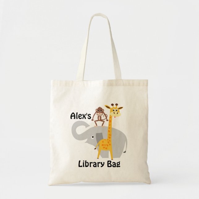 Kids Jungle Animals Library Tote Bag (Front)
