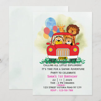 Kids Jungle Animals Safari Birthday Invitation