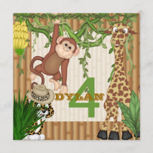 Kids Jungle Safari 4th Birthday  Invitation Templa