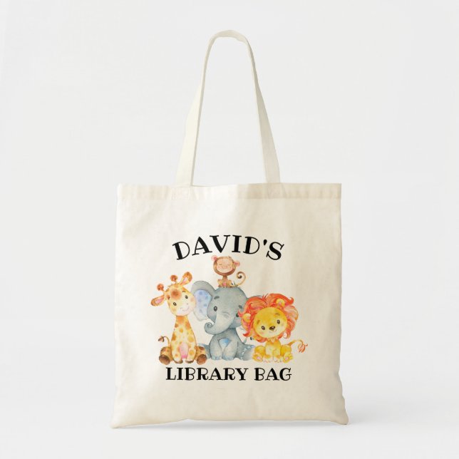 Kids Jungle Safari Animals Cute Library Tote Bag (Front)