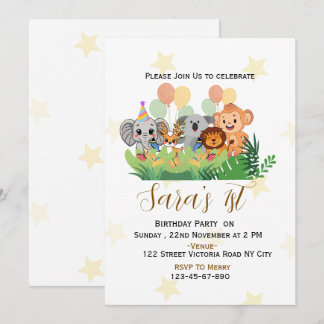 Kids Jungle Safari Birthday Party Invitation 